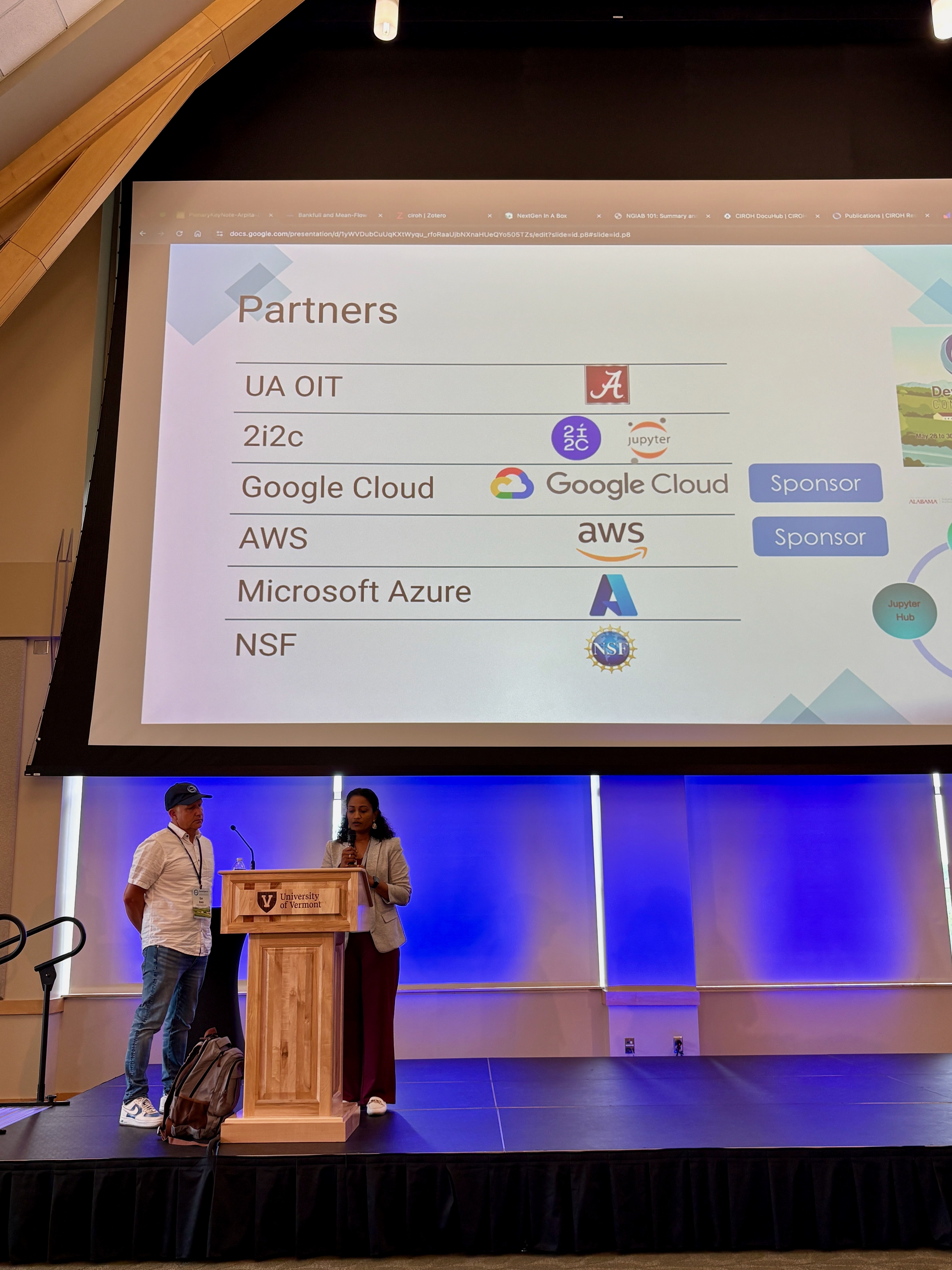 Arpita Patel and Dan Ames presenting their plenary keynote at CIROH DevCon 2025.