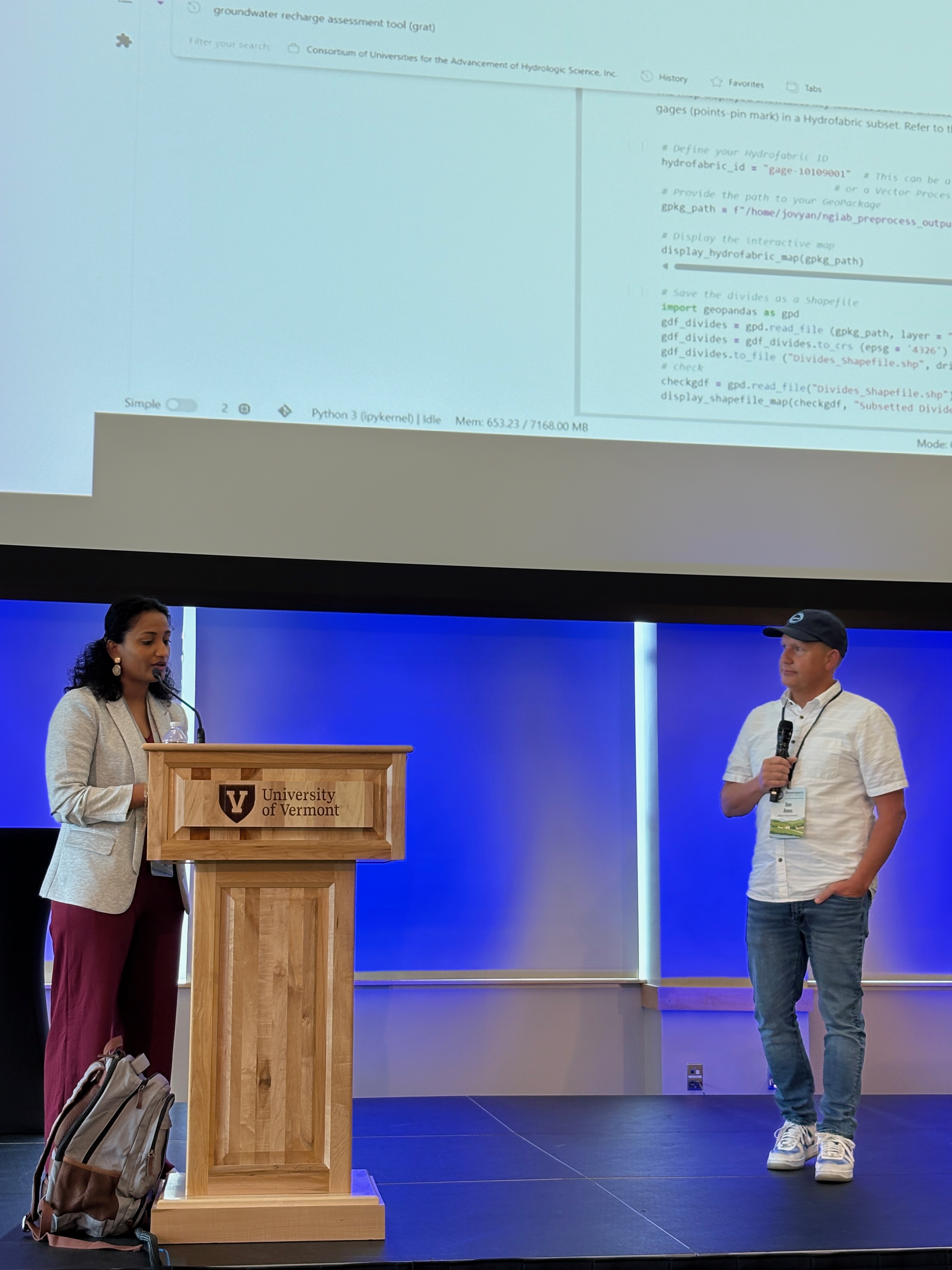 Arpita Patel and Dan Ames presenting their plenary keynote at CIROH DevCon 2025.