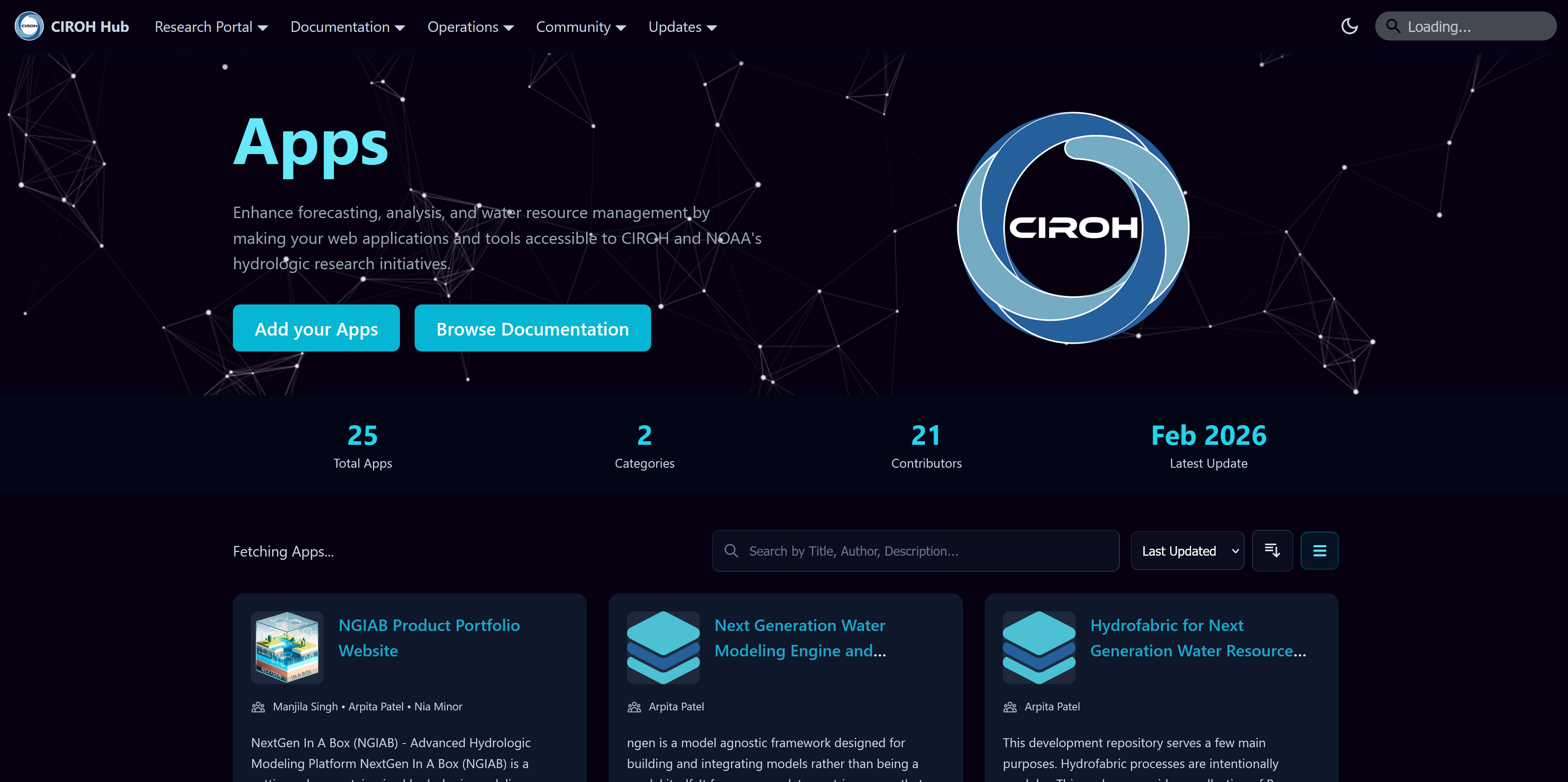 Preview of CIROH Hub's Applications page