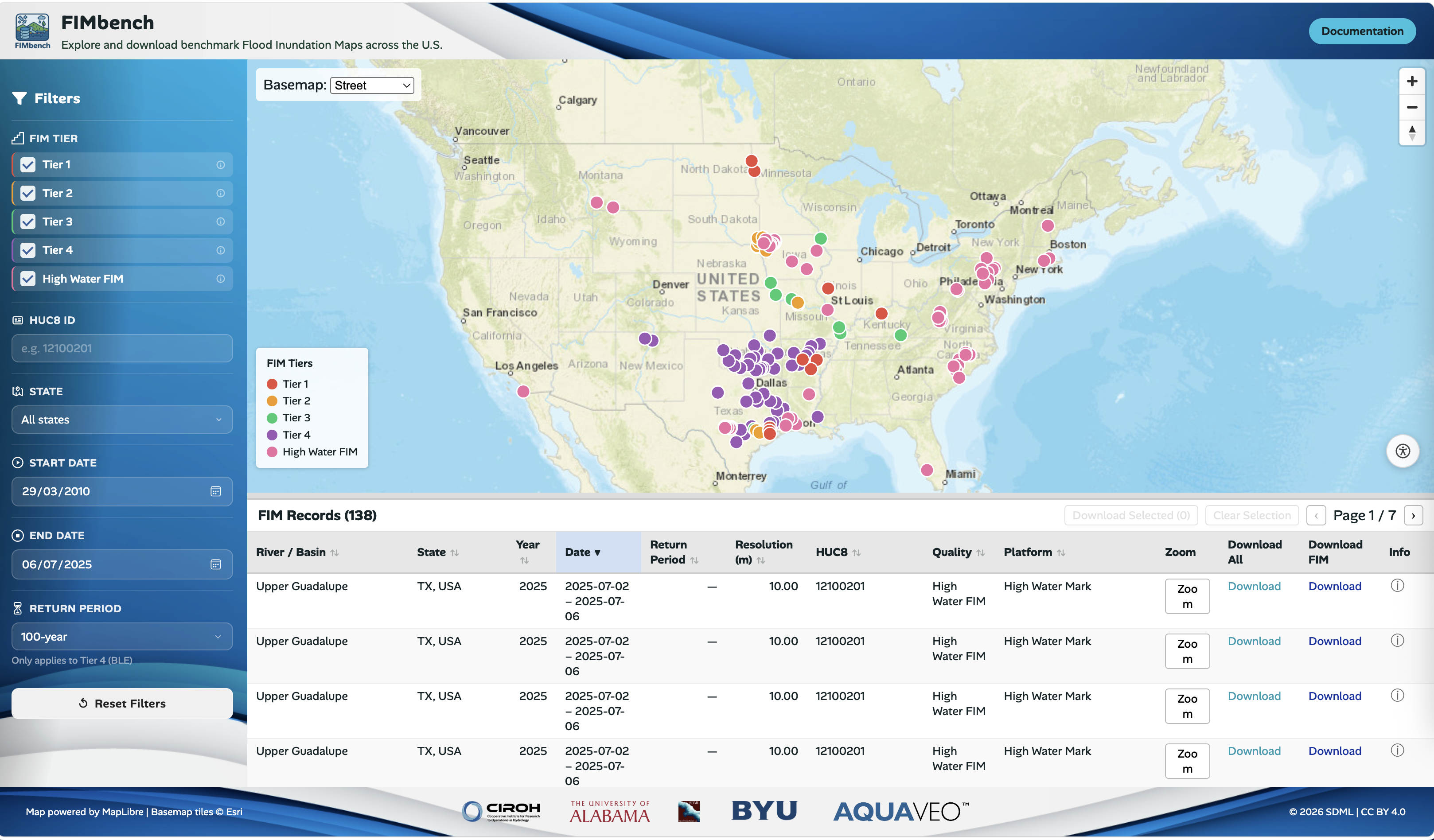 Homepage snapshot of the extensive Flood Inundation Mapping Benchmark data web portal.
